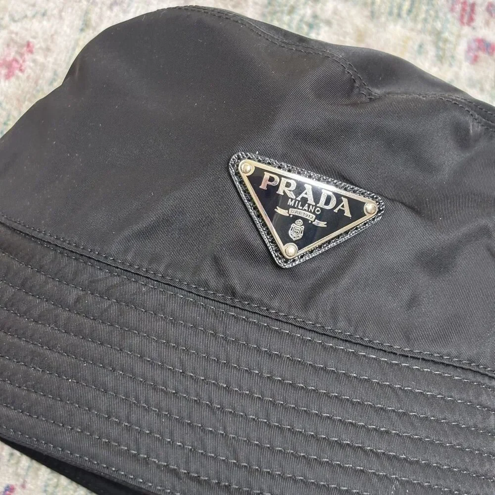 Prada Re-Nylon Logo Bucket Hat Black